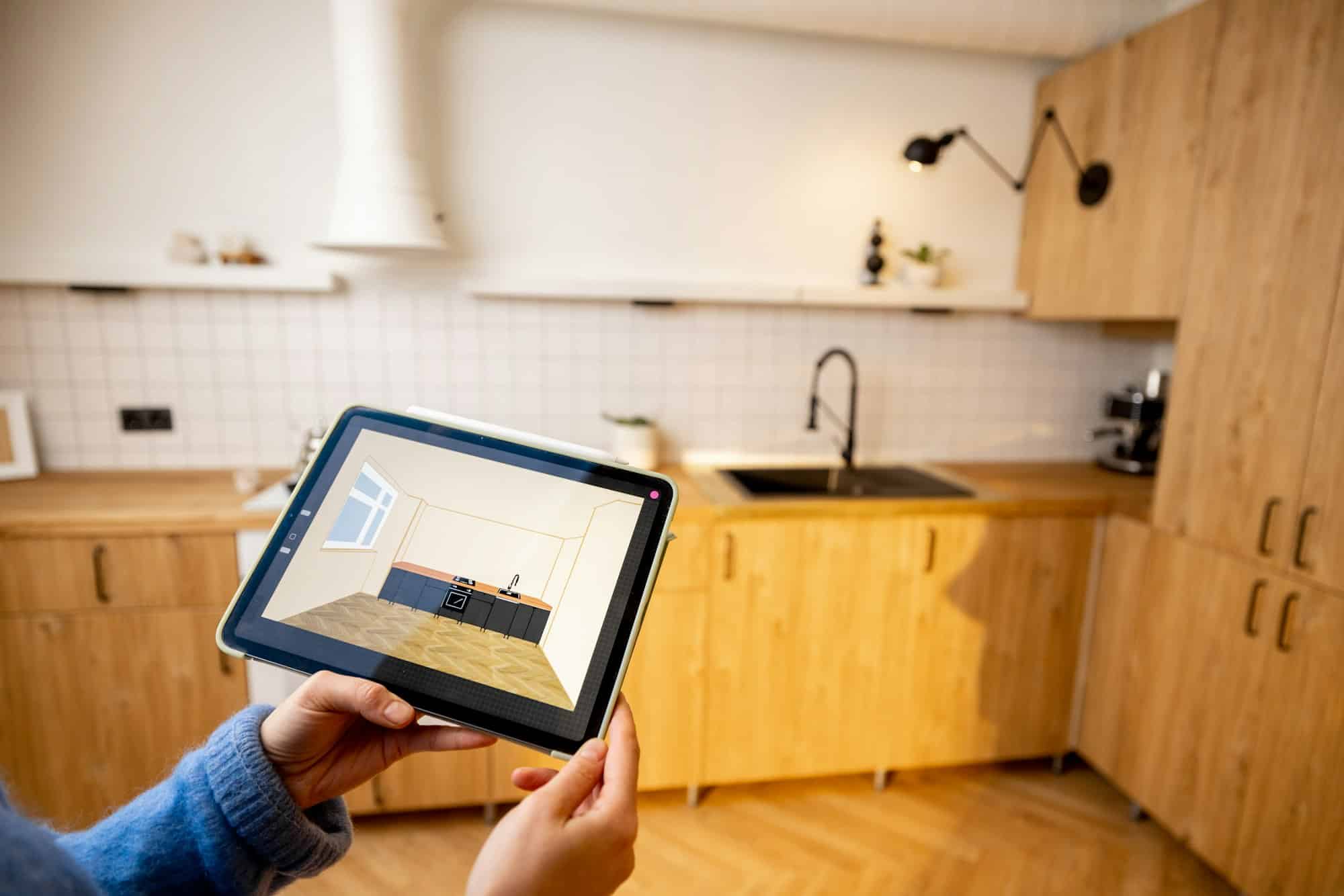 Designing kitchen space with a digital tablet
